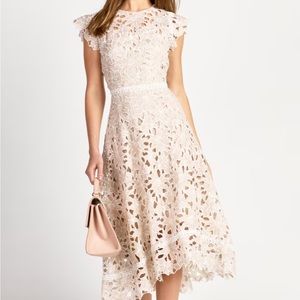 Just Me Floral Crochet Taupe Midi Dress